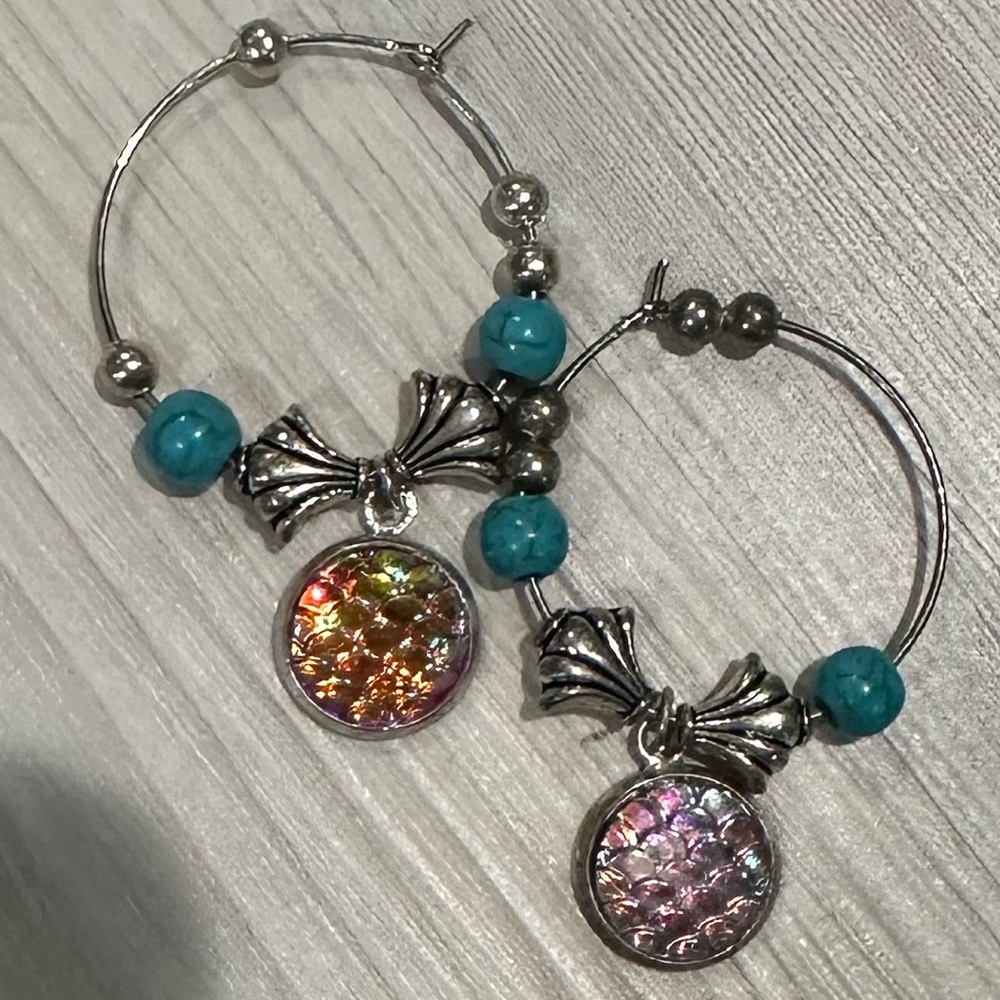 Artisan Hoop Earrings With Iridescent Charms